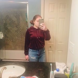 Maroon velour cropped hoodie